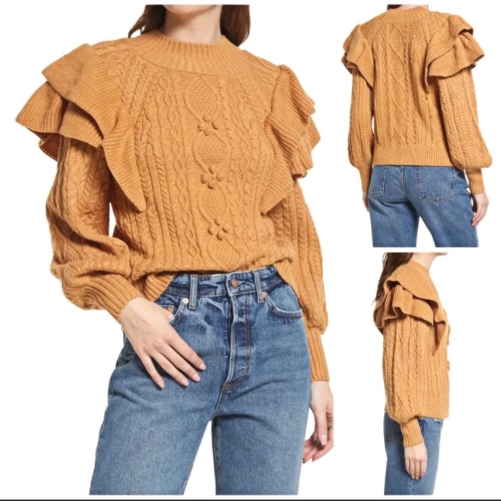 Vici ruffle sweater camel